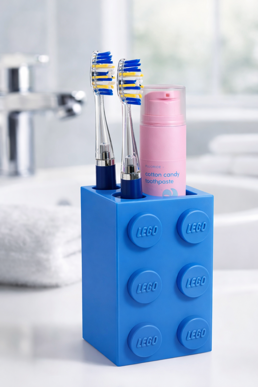 Brick Style Toothbrush & Toothpaste Holder – 3D Printed Bathroom Organiser for Kids & Family Bathrooms