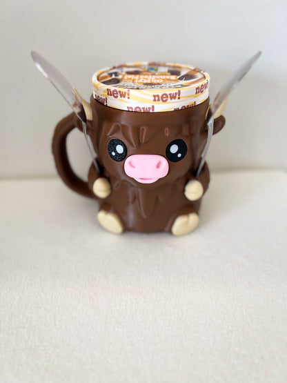 Highland Cow Ice Cream Pint Holder with Hidden Snack Drawer